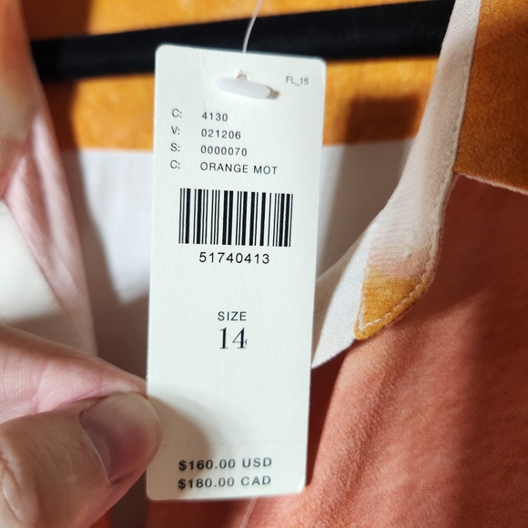 Anthropologie Dolan 14 Long Sleeve Maxi Dress Orange Pink Tie Die Button Down - Picture 5 of 13